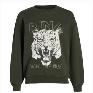 NWT Anine Bing Tiger Muse Sweatshirt in Forest Green